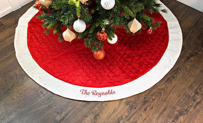 Personalized Red Velvet Quilted Christmas Tree Skirt