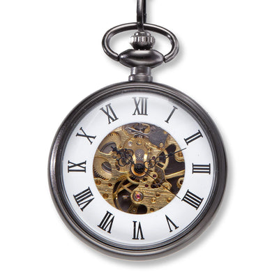 Personalized "Gears" Gunmetal Pocket Watch
