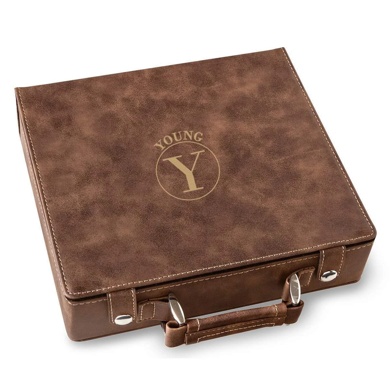 Personalized Rustic Faux Leather 100 Chip Poker Set