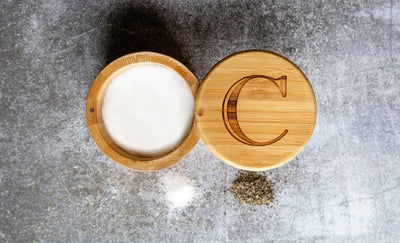 Personalized Monogram Bamboo Salt Box with Magnetic Swivel Lid