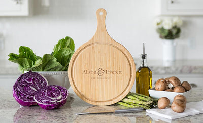 Personalized Large Handled Round Cutting Board with Juice Grooves - Modern Collection