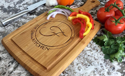 Personalized Large Handled Cutting board with Juice Grooves