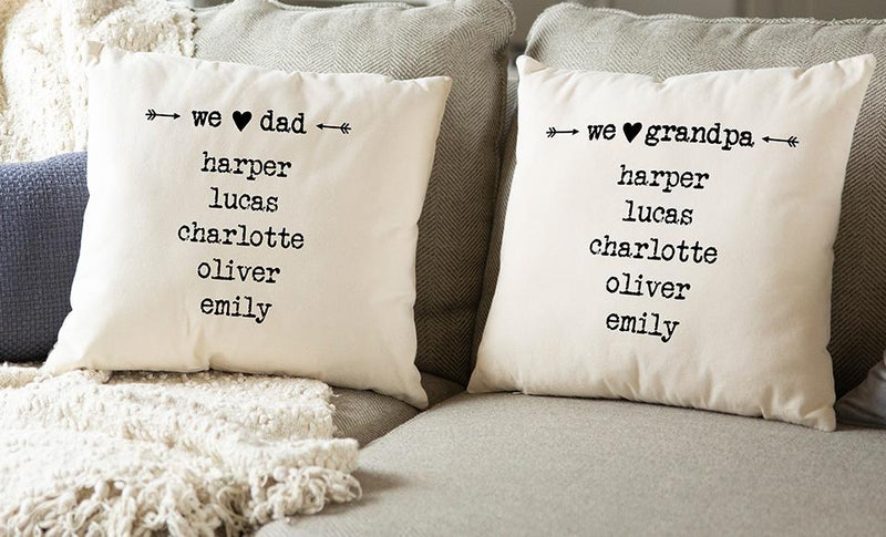 Personalized Family Names Throw Pillow Cover for Dad – Farmhouse Style