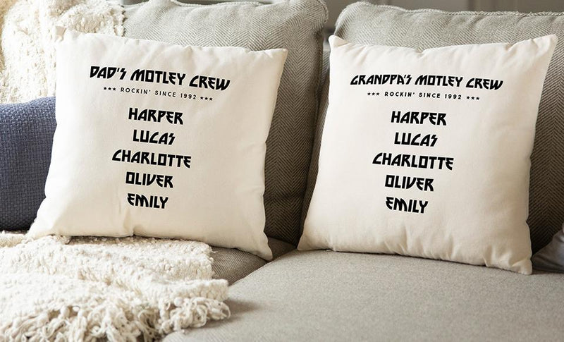Personalized Family Names Throw Pillow Cover for Dad – Motley Crew