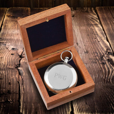 Personalized High Polish Silver Keepsake Compass with Wooden Box