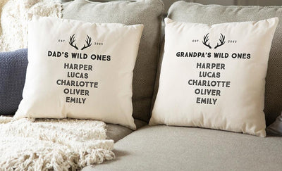 Personalized Family Names Throw Pillow Cover for Dad – Wild Ones Collection