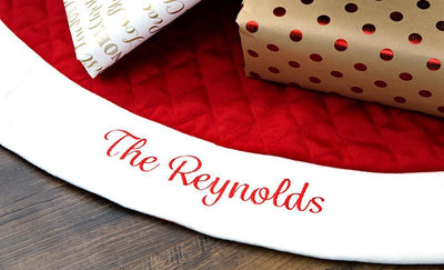 Personalized Red Velvet Quilted Christmas Tree Skirt
