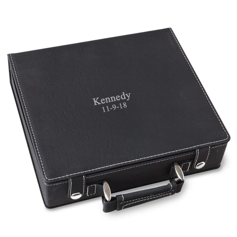 Personalized Black Faux Leather 100 Chip Poker Set