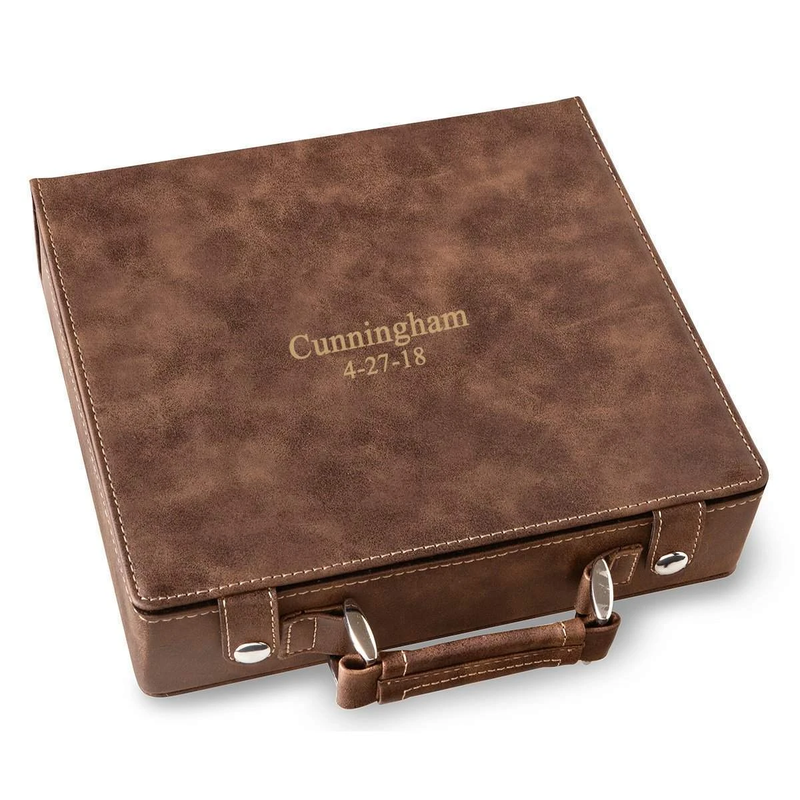 Personalized Rustic Faux Leather 100 Chip Poker Set