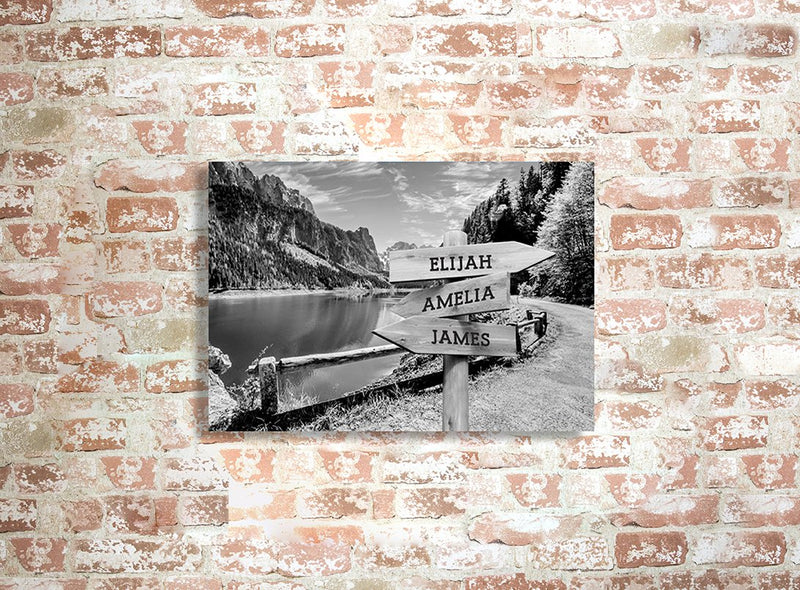Personalized Mountain Lake Canvas Print with Family (Multiple Sizes) Names
