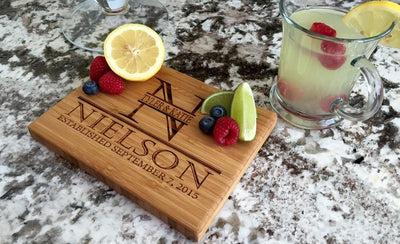 Personalized Bamboo Cutting Board 6x8 (Single Tone) - 10 Designs!