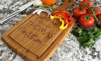 Personalized Large Handled Cutting board with Juice Grooves