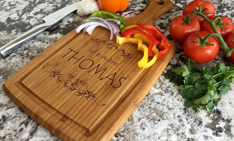Personalized Large Handled Cutting board with Juice Grooves