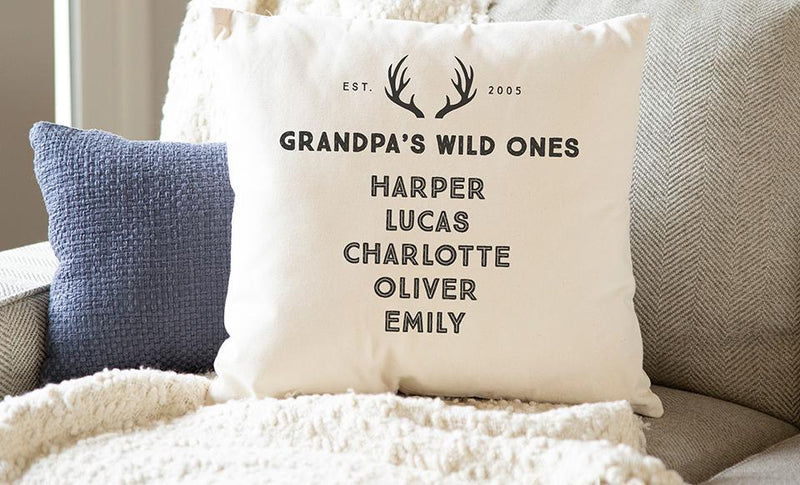 Personalized Family Names Throw Pillow Cover for Dad – Wild Ones Collection