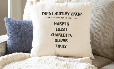 Personalized Family Names Throw Pillow Cover for Dad – Motley Crew