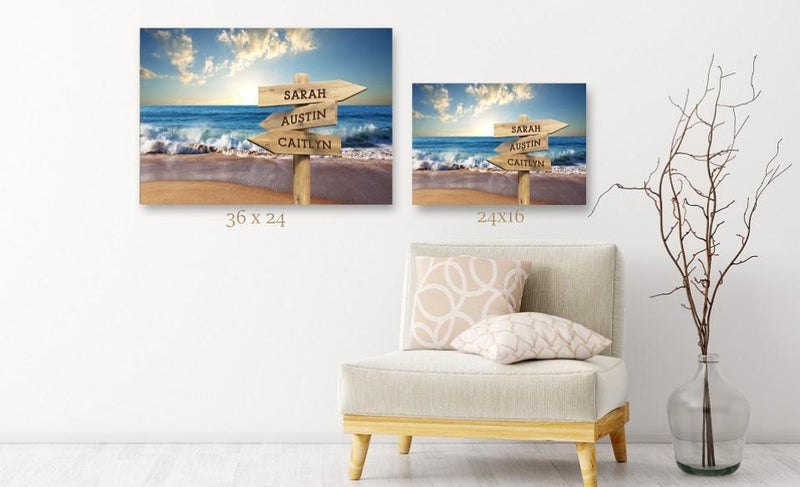 Personalized Beach Canvas Print with Family Names (Multiple Sizes)