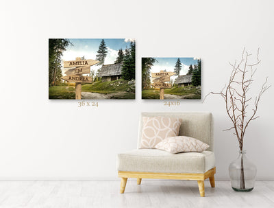 Personalized Cabin Canvas Print with Family Names (Multiple Sizes)