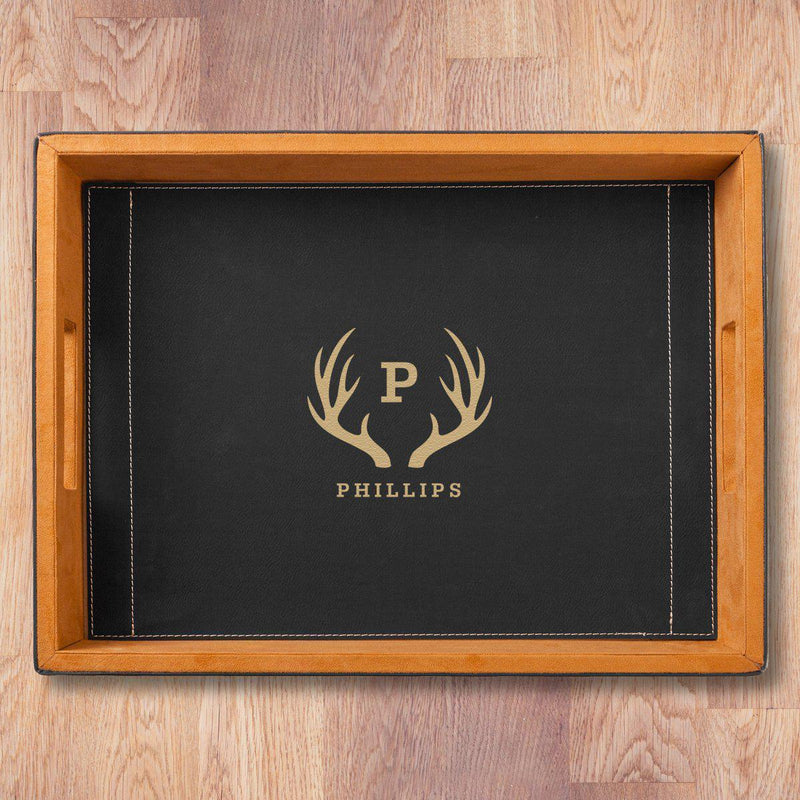 Personalized Black Leatherette Serving Tray