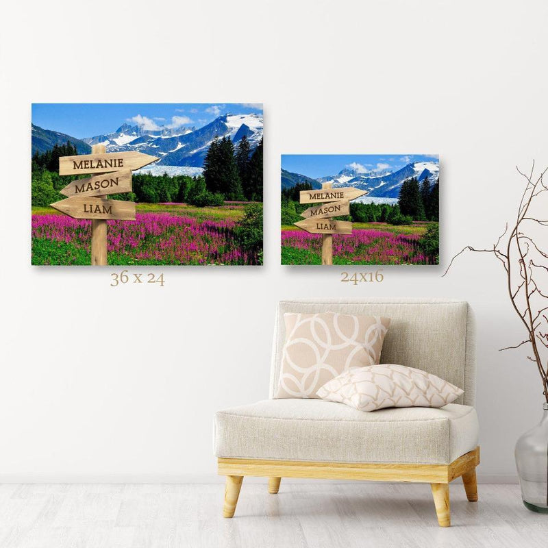 Personalized Mountain Meadow Canvas Print with Family Names (Multiple Sizes)