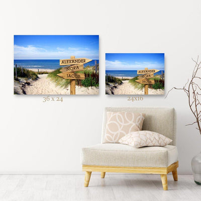 Personalized Sandy Beach Canvas Print with Family Names (Multiple Sizes)