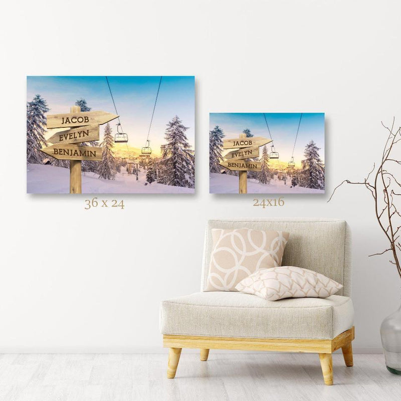 Personalized Ski Lift Canvas Print with Family Names (Multiple Sizes)