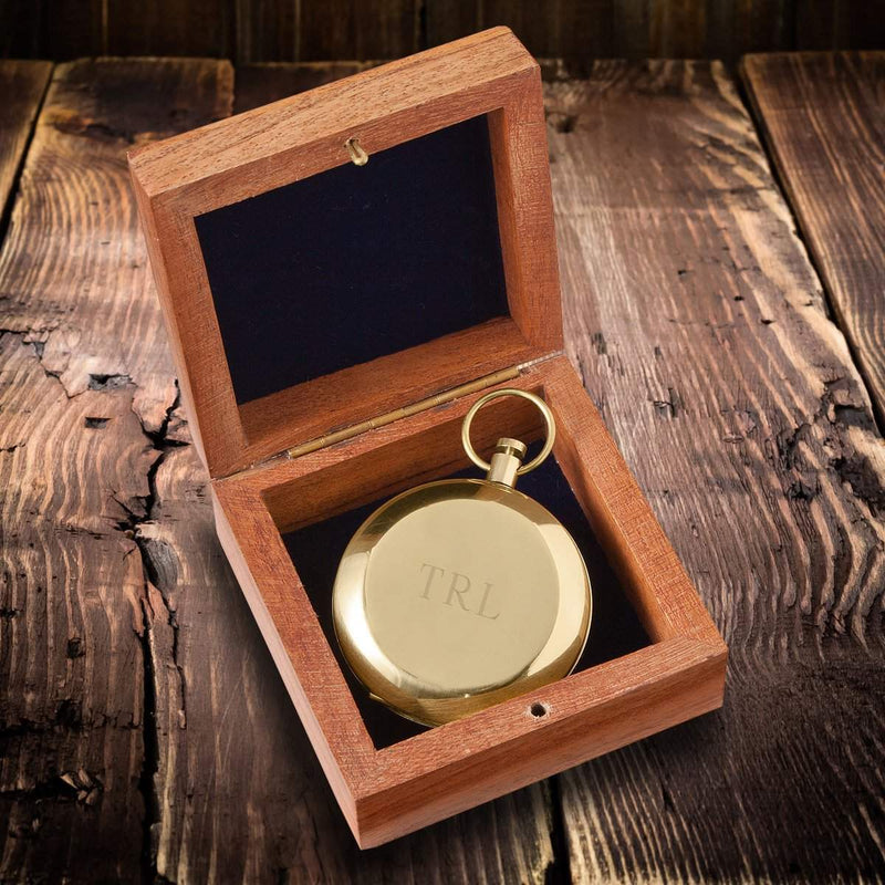 Personalized High Polish Gold Keepsake Compass with Wooden Box