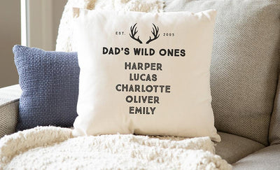 Personalized Family Names Throw Pillow Cover for Dad – Wild Ones Collection