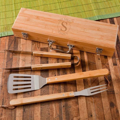 Personalized Grill Set - BBQ Set - Bamboo Case