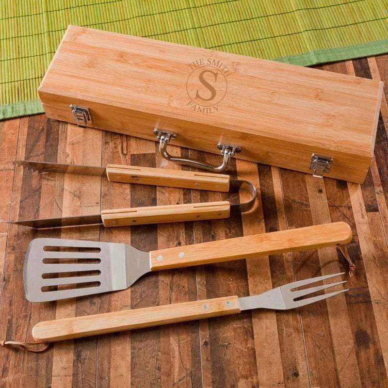 Personalized Grill Set - BBQ Set - Bamboo Case