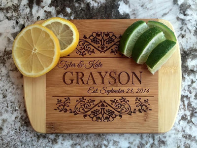 Personalized Cutting  Bar Board 6x8 (Rounded Edge) Bamboo - 11 Different Designs! - Qualtry