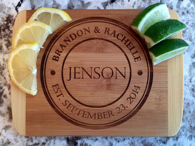Personalized Cutting  Bar Board 6x8 (Rounded Edge) Bamboo - 11 Different Designs! - Qualtry Personalized Gifts