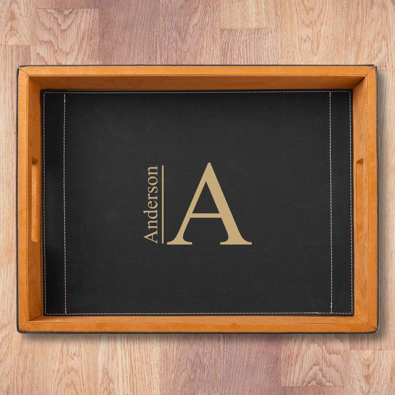 Personalized Black Leatherette Serving Tray