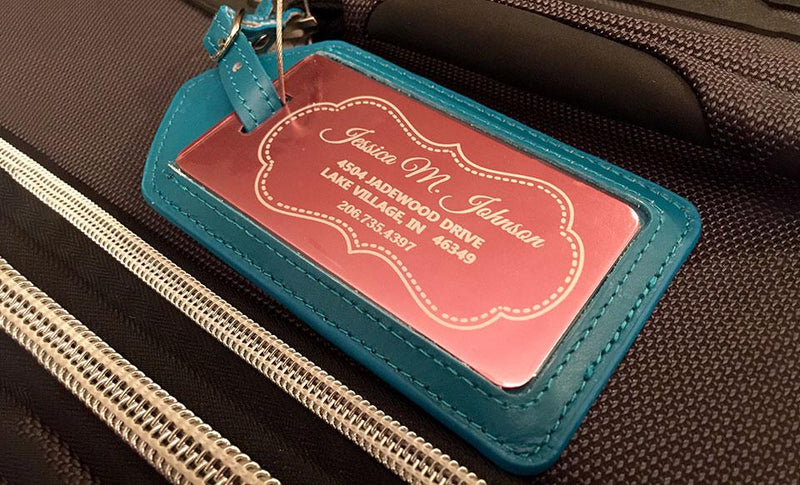 Personalized Aluminum Luggage Tags with Genuine Leather Casing