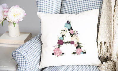 Floral Alphabet Throw Pillow Covers (Non-Personalized)