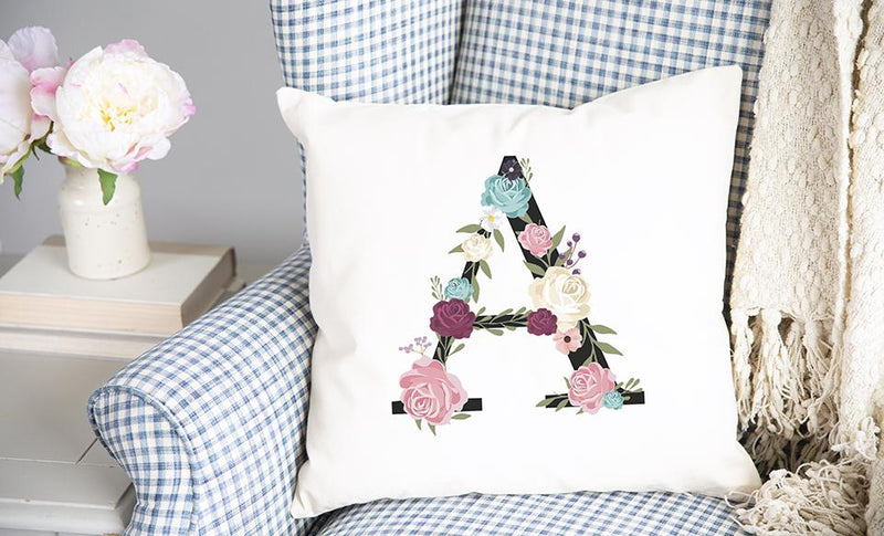 Floral Alphabet Throw Pillow Covers (Non-Personalized)