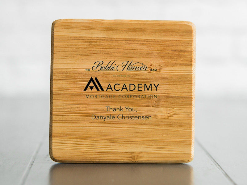 Academy Mortgage Personalized Thick Bamboo Coaster (set of 4)-FREE SHIP