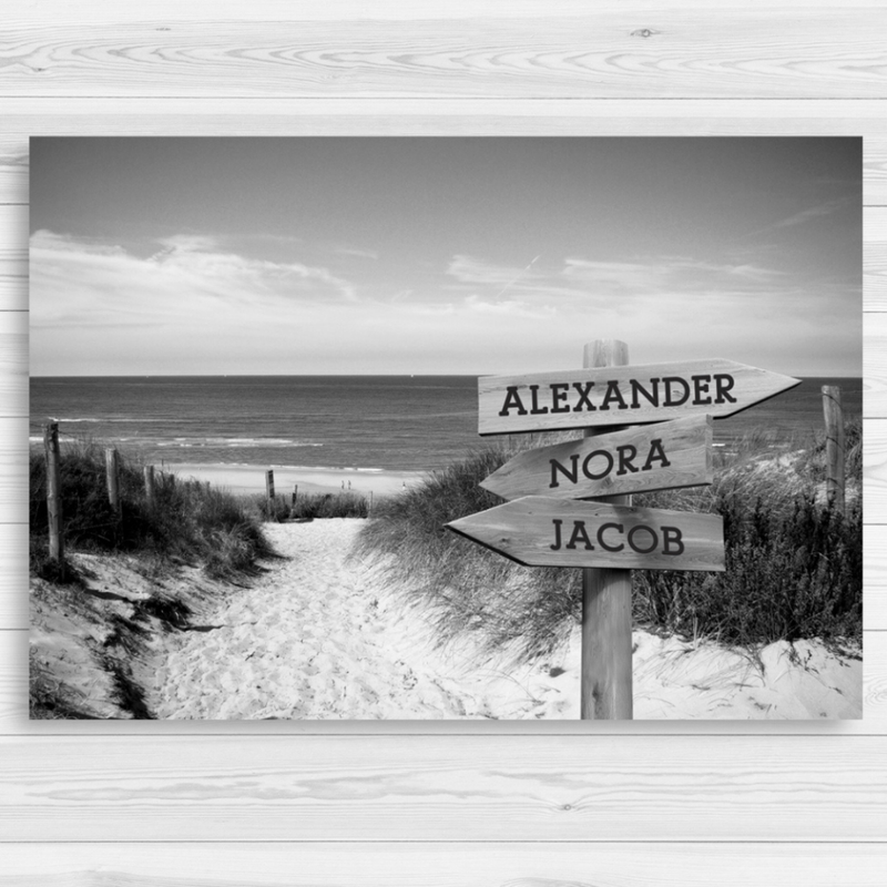 Personalized Sandy Beach Canvas Print with Family Names (Multiple Sizes)