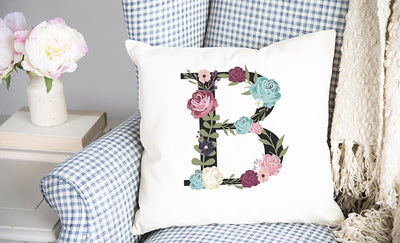 Floral Alphabet Throw Pillow Covers (Non-Personalized)