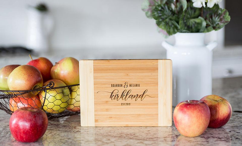 Corporate Gift Item -  Personalized Bamboo Cutting Board 6x8 (Two Tone) - Modern Collection