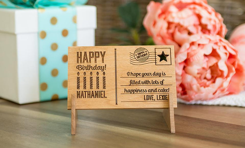Personalized Wooden Birthday Postcards