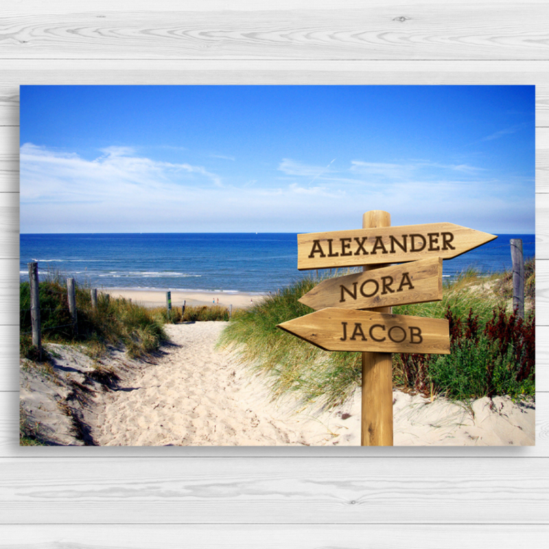 Personalized Sandy Beach Canvas Print with Family Names (Multiple Sizes)