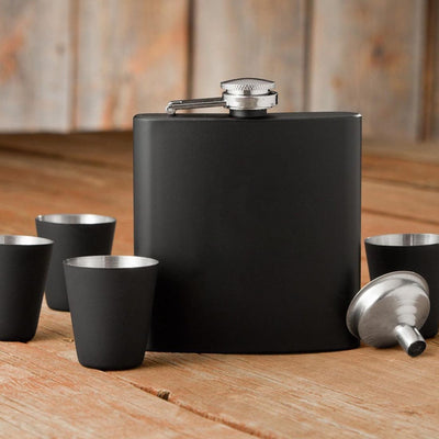 Personalized Matte Black Flask & Shot Glass Gift Box Set