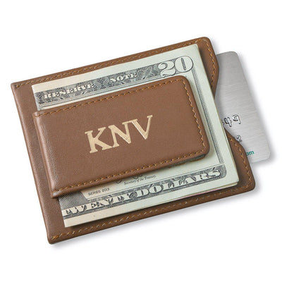 Personalized Brown Magnetic Money Clip & Wallet - Gold - JDS