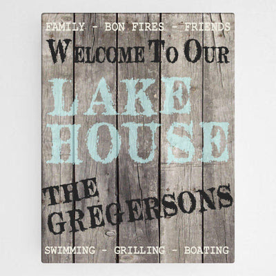 Personalized Wood Lake House Canvas Sign - - JDS