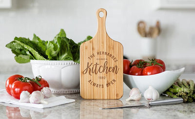 Corporate Gift Item - Personalized Small Handled Bamboo Serving Boards - Modern Collection