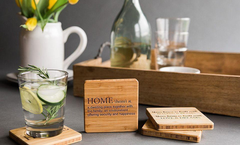 HomeSmart - Custom Bamboo Coasters, Set of 4, W/ Coaster Box