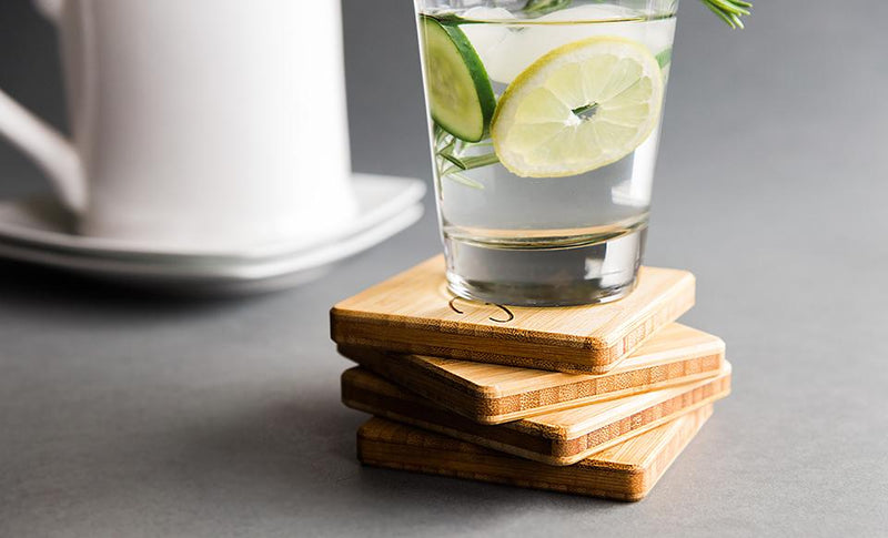 American Pacific Mortgage Thick Bamboo Coasters Set of 4 w/ Coaster Stand
