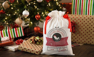 Personalized Drawstring Santa Gift Bag
