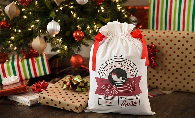 Personalized Drawstring Santa Gift Bag