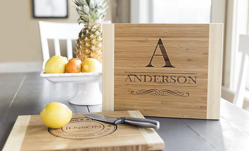Personalized 11 x 14 Bamboo Cutting Board & Set of 4 Bamboo Coasters